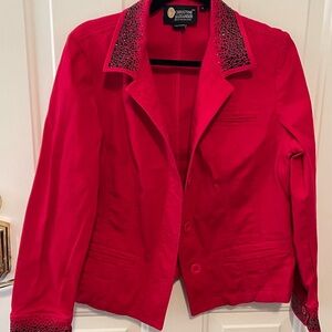 Christine Alexander Vibrant Red Blazer with Embellished Collar & Cuffs